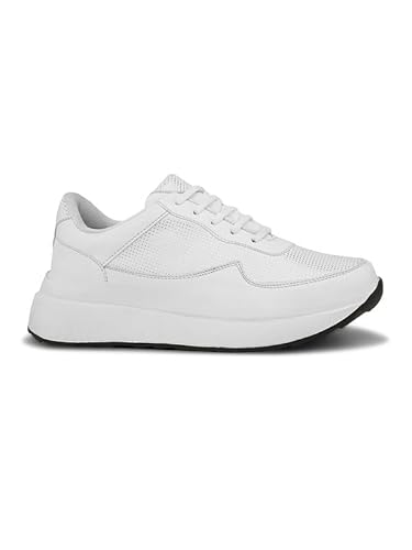 XE Looks White Lace-Up Platform Sneakers | Perforated Upper | Cushioned Insole | Casual & Walking Shoes For Girls & Women