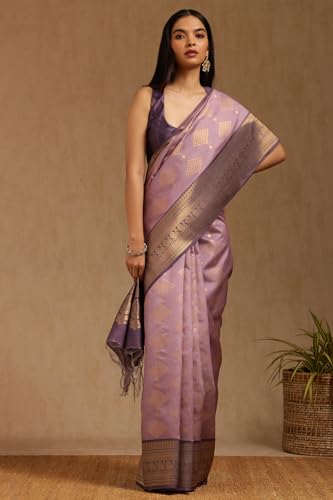 Soch Womens Lavender Tussar Zari Woven Saree With Zari Woven