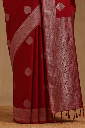 Soch Womens Maroon Viscose Silk Ethnic Motifs Zari Woven Saree