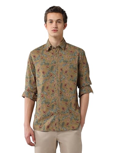 Arrow Sports Men's Floral Slim Fit Shirt (ASAJSH1680_Medium Brown