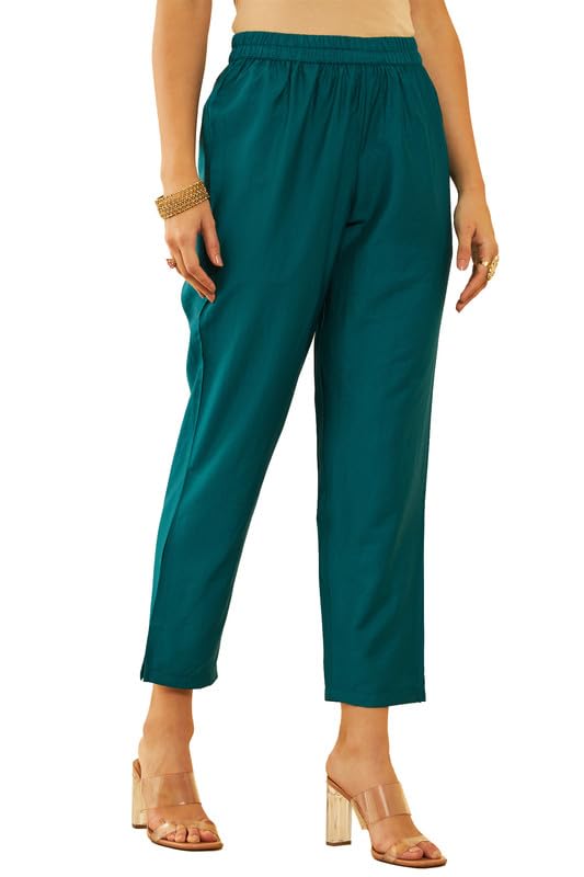 Soch Womens Green Brocade Kantha Print Suit Set with Cutdana Work