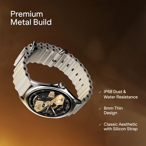 boAt Ultima Aeris 1.43" AMOLED Display, 1000 nits Brightness, Ultra Slim 8mm Metal Build, IP68, Auto HR & SpO2 Monitoring, Sleep & Stress Tracking, Stylish Smartwatch for Men & Women(Cool Grey)