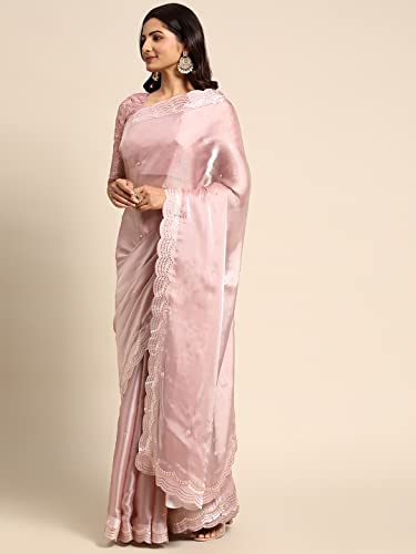 Rekha Maniyar Women's Gota Mirror Work With Diamond Cutwork Organza Silk Gajari Saree With heavy Foil Zari Embroidered Blouse Piece (GAJARI)