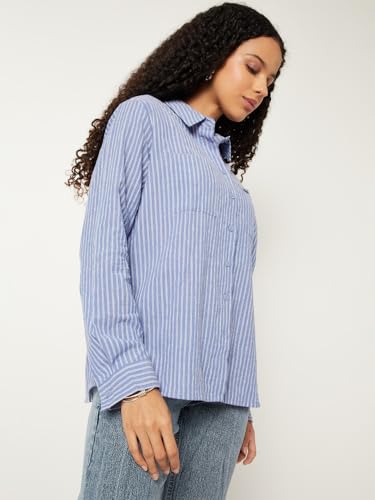 Max Women Striped Regular Fit Shirt (Blue_XL)