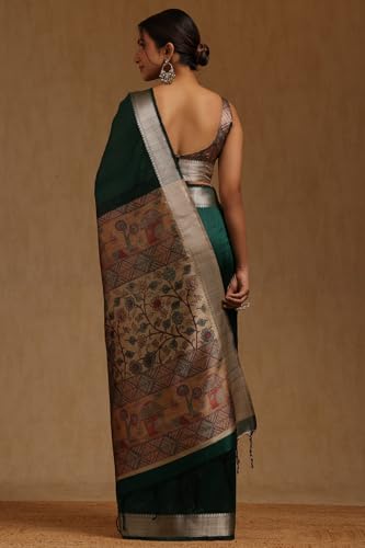 Soch Womens Green Tussar Floral Printed Saree