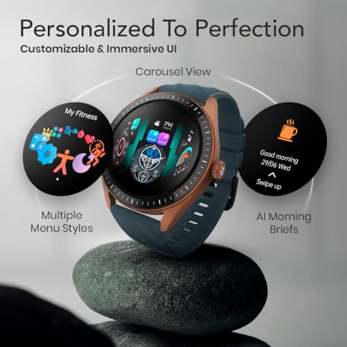 Titan Crest 2.0 Smart Watch for Man & Women, 1.43" AMOLED Display, Silicone Strap, BT Calling, Tailored Activity Tracker, 100+ Sports Modes, Fast Charging, Smart Watches for Women Latest & Men (Green)