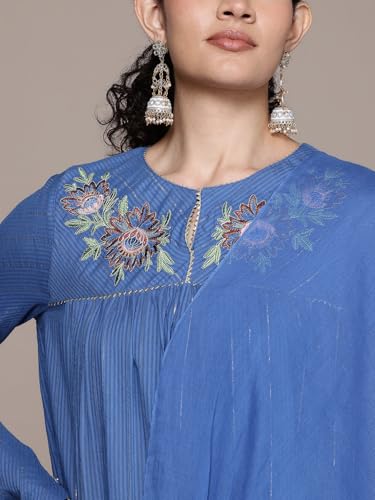 Aarke Ritu Kumar Blue Narmeen Solid Round Neck Kurta With Pant And Dupatta