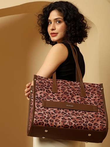 ENSAC Women’s Pink Leopard Print Tote Bag | Stylish Large Shoulder Handbag | Spacious Travel, Office & College Bag for Women and Girls