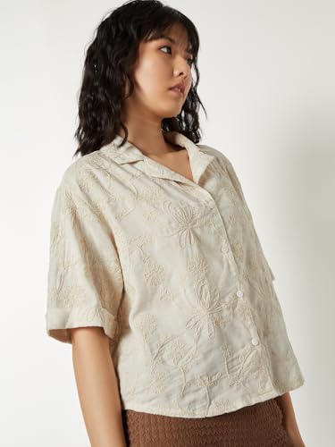 Max Women Embroidered Shirt(Beige_L)