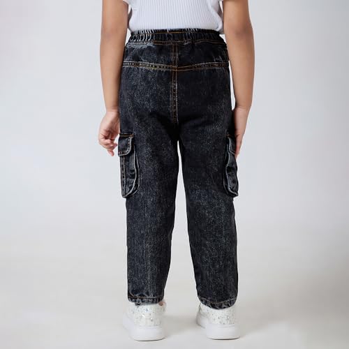 Hopscotch Girls Cotton Cargo Denim Jeans in Black Color for Age (2-3 Years)