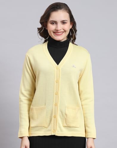 Monte Carlo Womens Pure Wool Solid Sweater (1230714Vn-2426-42, Lemon, XXL)