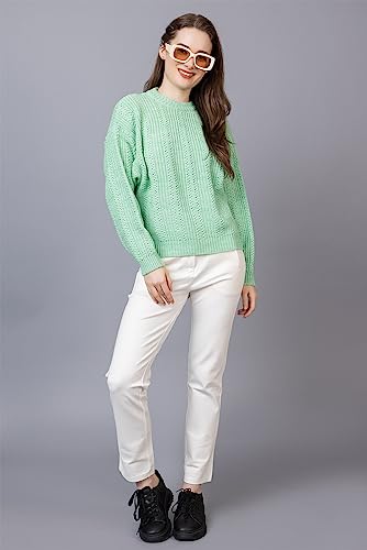 Wear lusso Women Pure Wool Pullover Sweater Regular Fit for Winter | Full Sleeve Stylish Crafted with Comfort and Modern Clothing (Large, Light Green)