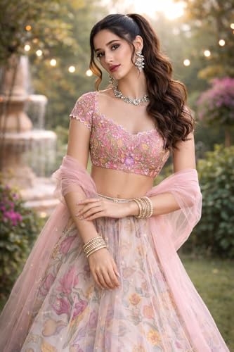 RANGOLI ART Lehenga Choli For Womens Pure Chinon Silk Fabric With Beautiful Embroidey Work Chaniya choli wedding-letest-fashion Light Colour