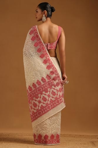 Soch Womens Cream Kota Floral Embroidered Saree
