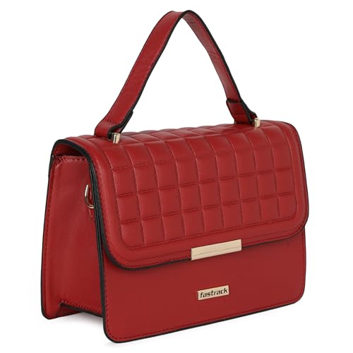 Fastrack Quilted Structured Satchel for Women, Girls and Ladies | with Detachable Sling Strap & Flap Button Closure