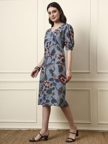 Divena Sky Blue V-Neck Rayon Dress