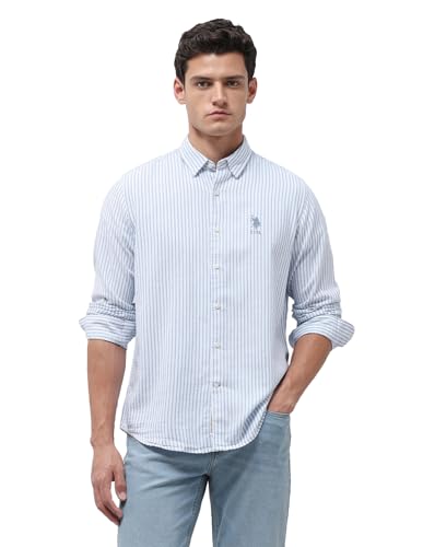 U.S. Polo Assn. Denim Co. Men's Vertical Striped Seersucker Shirt (UDSHT2231_Blue_46)