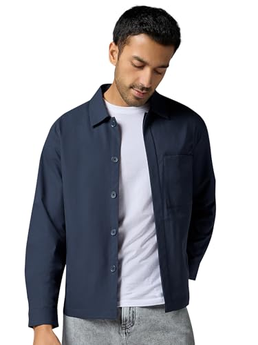 XYXX Men Cotton Rich Shackets, Regular Fit, Solid, Pack of 1, MB19SHKT05XL, Midnight Blue, XL