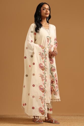 Soch Womens Off White Cotton Botanical Embroidered Salwar Suit
