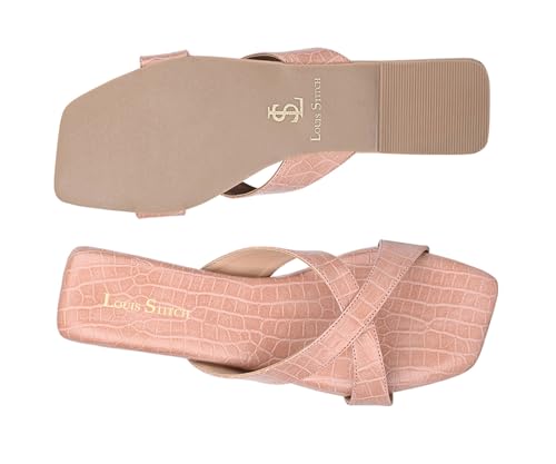 LOUIS STITCH Women’s Slip-On Flat Sandals | Comfortable Pink Flat Sandals | LSOF-FI07-CSCRNU | UK-8