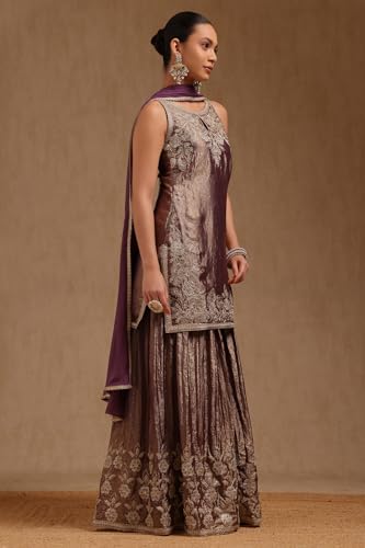 Soch Womens Purple Fendi Embroidered Suit Set With Thread Work