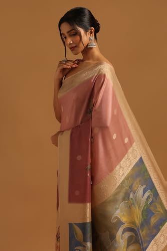 Soch Womens Pink Silk Blend Floral Saree With Zari Woven