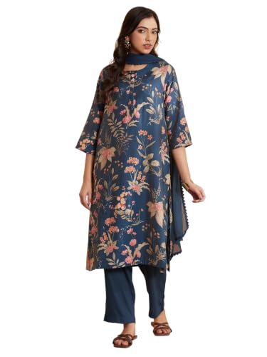 BIBA Viscose Blend Printed Straight Semi-Formal Kurta With Palazzo And Dupatta