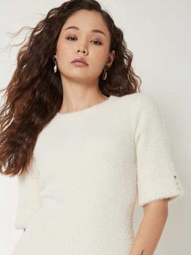 Max Women Knit Bodycon Dress (Off White_XL)