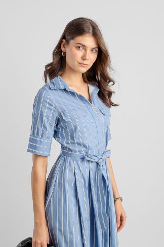 Women Light Blue Striped Knee Length Casual Dress