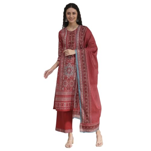 Biba Women Red Cotton Straight Printed Kurta Set_46