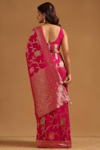 Soch Womens Fuchsia Crepe Botanical Zari Woven Saree