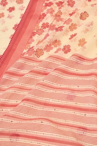Taneira Women Light Yellow Cotton Mulmul Bengal Screen Print Saree with Unstitched Blouse (SAIP01AD4408 - Light Yellow)