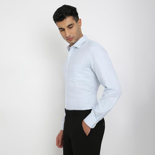Park Avenue Men Regular Fit Checks Pattern Pure Cotton Semicutaway Collar Full Sleeve Formal Shirt (Size: 38)-PMSK18897-B3 Medium Blue