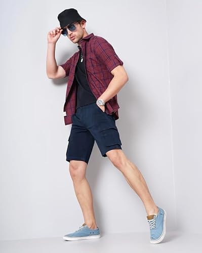 British Club 100% Cotton Cargo Shorts with Pockets | Adjustable Waistb& | Multiple Pockets | Lightweight & Breathable Fabric | Comfortable Everyday Wear | Durable & Functional Design | Dark Blue 38