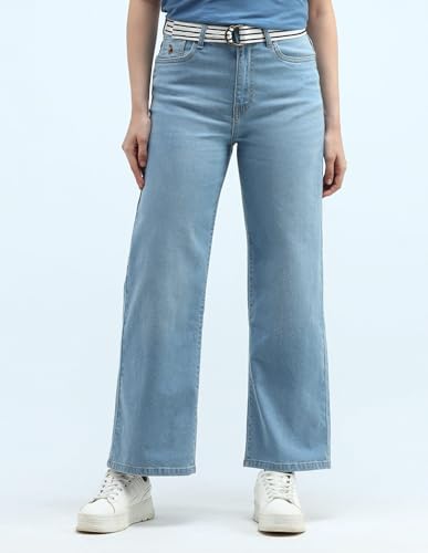 U.S. POLO ASSN. High Rise Wide Leg Jeans (UWAW24JEN268_Blue_32)