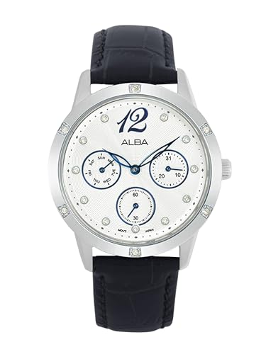 ALBA Leather Women Analog Wristwatch Ap6719X1, White Dial, Blue Band