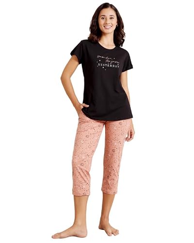 BODYCARE Women's Cotton Printed T-Shirt and Capri Set | Soft & Breathable Nightwear | Short Sleeves | Loungewear Co-Ord Set| BSCS16016_100 Multicolour