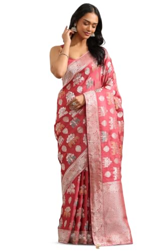 Soch Womens Onion Pink Satin Zari Woven Saree