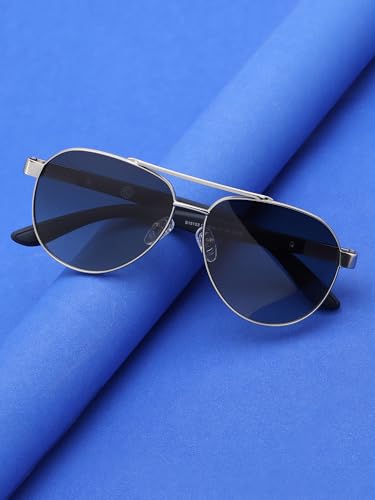Carlton London Unisex Premium Silver & Black Toned Green UV with Polarised Lens Aviator Sunglass
