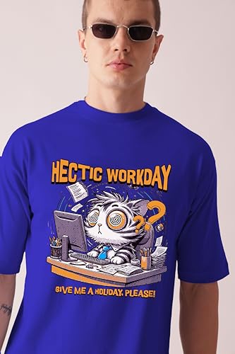 Starton Apparel 100% Cotton Anime Funny Drop Shoulder Oversized Baggy Fit Half Sleeve Round Neck Unisex T-Shirt for Men Women (in, Alpha, M, Plus, Royal Blue)