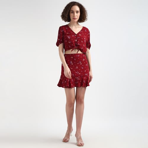 Tommy Hilfiger Red Printed High Rise Skater Mini Skirt