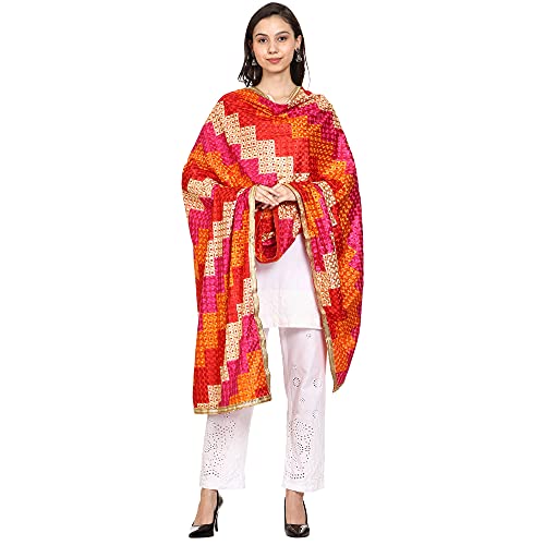 SWI WITH LABEL Women's Embroidered Phulkari Chiffon Dupatta