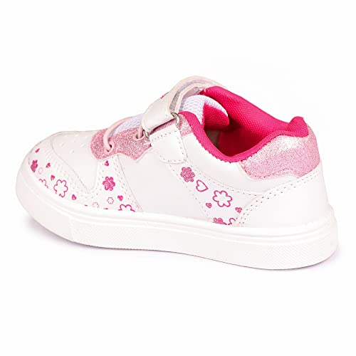 Myau Girls' White Sparkly Printed Shoes - Stylish and Comfortable Footwear for Your Little Princess (White/Pink, Numeric_6)