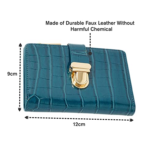 Accessorize London Women's Teal Croc Pushlock Wallet Stylish Purse