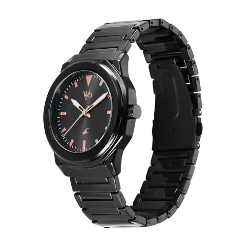 Fastrack Vyb Quartz Analog Black Dial Black Sheet Metal Strap Watch for Men-FV30009NM01W