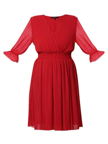 VERO MODA Women Textured Polyester Knee Length Red Fit & Flare Dress