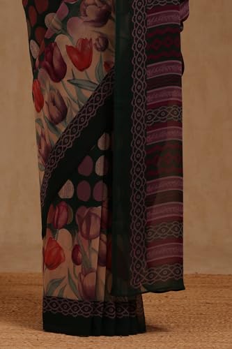 Soch Womens Green Georgette Geometric Print Saree