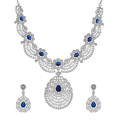 VOYLLA CZ Elegance Teardrop Cut Blue Gems Jewellery Set