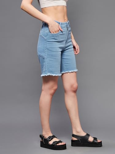 Miss Chase Women's Regular High Rise Above Knee Stretchable Denim Shorts (MCSS22DEN09-06-158-38, Light Blue, 38)