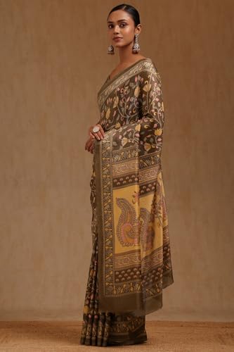 Soch Womens Brown Art Silk Madhubani Print Saree